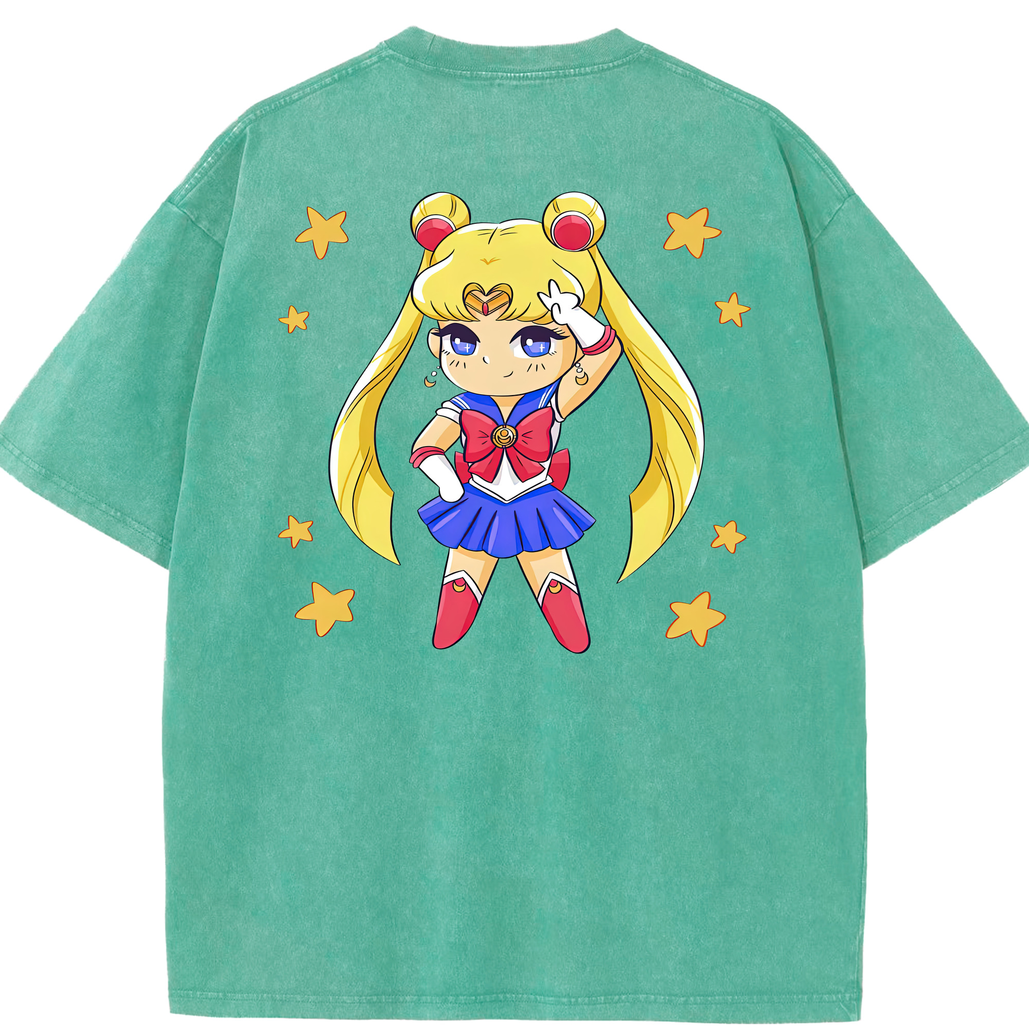 （画像用） 美少女戦士セーラームーン 月野 うさぎ つきの うさぎ Sailor Moon Tsukino Usagi 綿100% ヴィンテージ風 半袖Tシャツ（背面プリント）